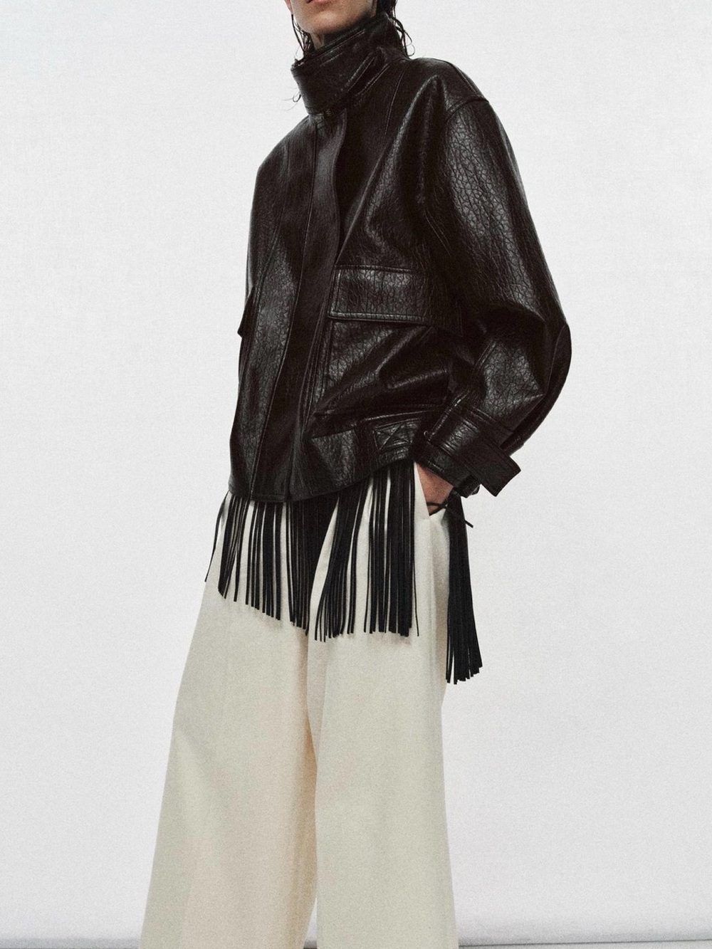 Zara Men's Dark Brown Leather Bomber Jacket